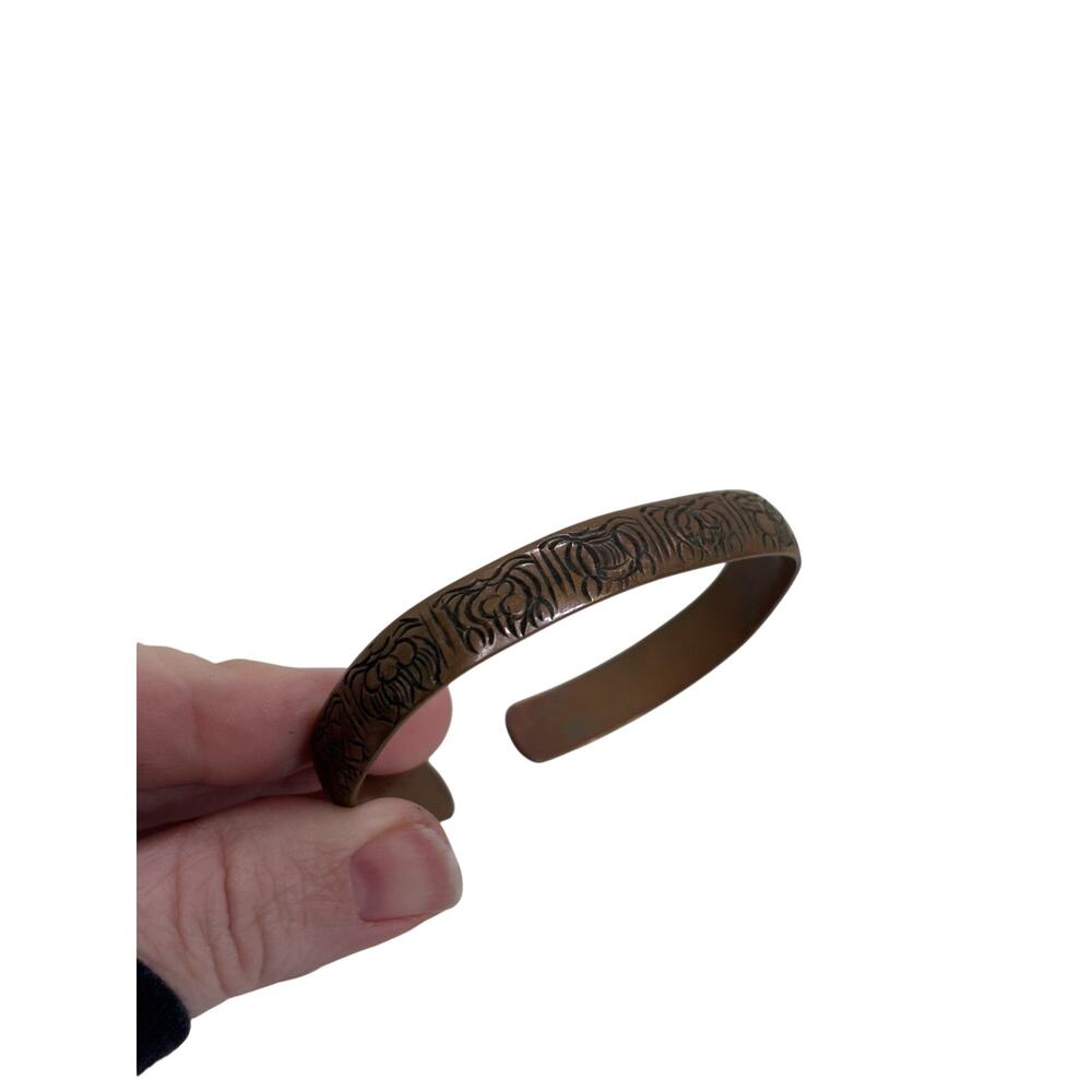 Ornate Copper Thin Cuff Bracelet Hand Carved Fair Trade